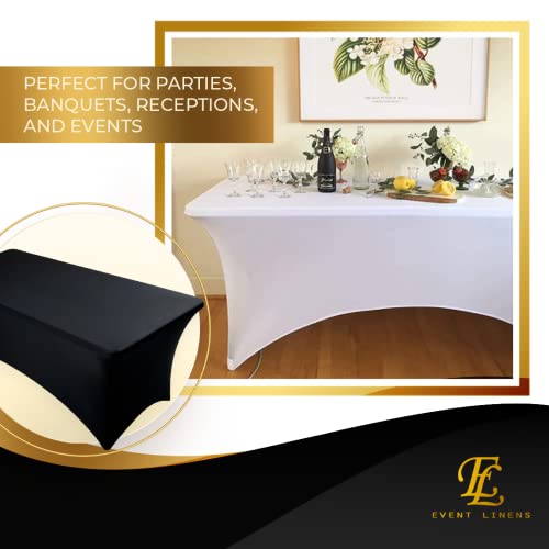 Black 6ft Tablecloth Rectangular Spandex Linen - Table Cloth Fitted Cover for 6 Foot Folding Table, Wedding Linens Banquet Cloths Rectangle Covers