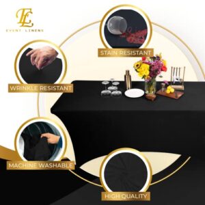 Black 6ft Tablecloth Rectangular Spandex Linen - Table Cloth Fitted Cover for 6 Foot Folding Table, Wedding Linens Banquet Cloths Rectangle Covers