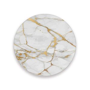 staytop marble absorbent coasters for drinks, white gold marble texture tabletop protection mat, round ceramic stone coaster with cork base, no holder, 1 pieces