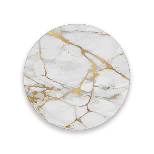 STAYTOP Marble Absorbent Coasters for Drinks, White Gold Marble Texture Tabletop Protection Mat, Round Ceramic Stone Coaster with Cork Base, No Holder, 1 Pieces