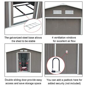 Outsunny 9' x 6' Metal Storage Shed Garden Tool House with Double Sliding Doors, 4 Air Vents for Backyard, Patio, Lawn Grey