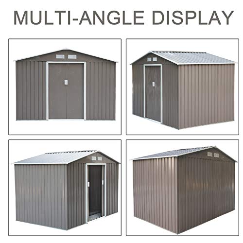 Outsunny 9' x 6' Metal Storage Shed Garden Tool House with Double Sliding Doors, 4 Air Vents for Backyard, Patio, Lawn Grey