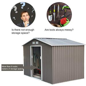 Outsunny 9' x 6' Metal Storage Shed Garden Tool House with Double Sliding Doors, 4 Air Vents for Backyard, Patio, Lawn Grey