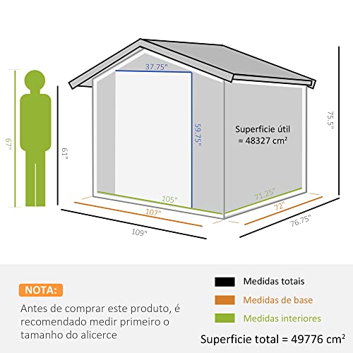 Outsunny 9' x 6' Metal Storage Shed Garden Tool House with Double Sliding Doors, 4 Air Vents for Backyard, Patio, Lawn Grey