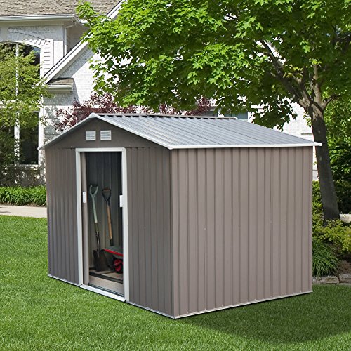 Outsunny 9' x 6' Metal Storage Shed Garden Tool House with Double Sliding Doors, 4 Air Vents for Backyard, Patio, Lawn Grey