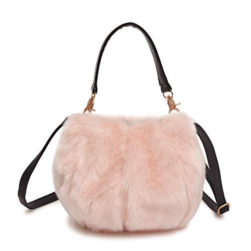 QTMY Faux Fur Tote Crossbody Bag Purse Handbag for Women (Pink)