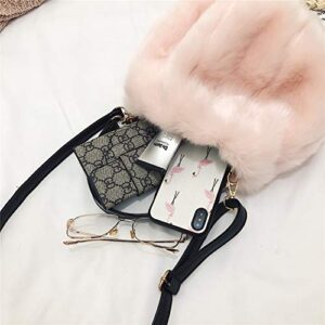 QTMY Faux Fur Tote Crossbody Bag Purse Handbag for Women (Pink)