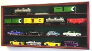 o scale train display case cabinet wall rack w/uv protection- lockable -cherry