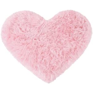 uxcell heart shaped rugs for bedroom,small aesthetic carpet girls,cute shaggy floor mirror mat,pastel furry throw rug 2.3ftx3ft, light pink