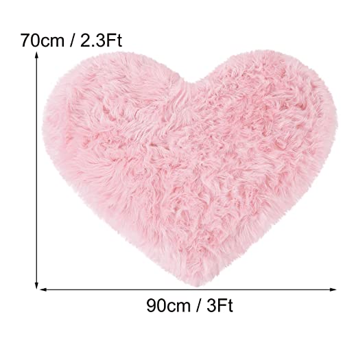 uxcell Heart Shaped Rugs for Bedroom,Small Aesthetic Carpet Girls,Cute Shaggy Floor Mirror Mat,Pastel Furry Throw Rug 2.3ftx3ft, Light Pink