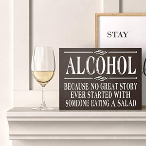 Barnyard Designs 'Alcohol Because' Wooden Box Sign, Funny Desk Decor, Primitive Decor Office Desk Decorations Women Office, Bathroom Shelf Decor, Funny Office Decor Humor, 8x6