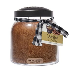 a cheerful giver – praline caramel sticky buns – 34oz papa scented candle jar – keepers of the light – 155 hours of burn time, candles gifts for women