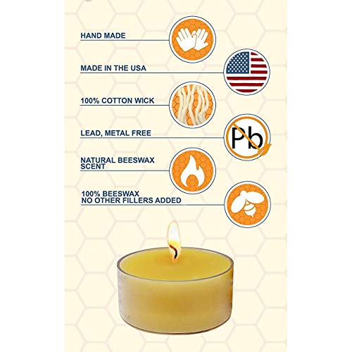 100% Pure Raw Beeswax Tea Lights Candles Organic Hand Made (Set of 12)