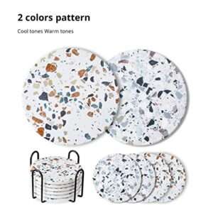 LIFVER Coasters for Drinks, Absorbent Coasters with Holder Set of 6, Avoid Furniture Being Scratched and Soiled, Housewarming Gift for Home Decor, 4 inches -2 Terrazzo Pattern