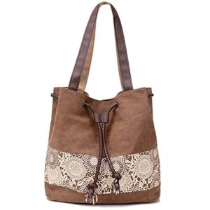 hiigoo printing canvas shoulder bag retro casual handbags messenger bags (brown)