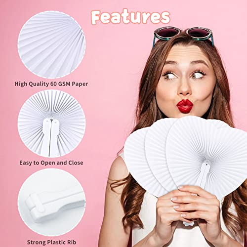 WOWOSS 60 Packs Folding Fans Paper Fans Heart Shaped Assortment with Plastic Handle for Wedding Favor Party Bag Filler
