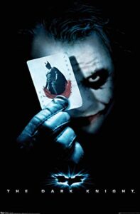 trends international dc comics movie – the dark knight – the joker with batman playing card wall poster, 22.375″ x 34″, premium unframed version