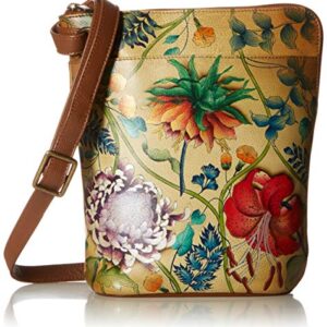 Anuschka Women's Hand Painted Genuine Leather Crossbody Organizer With Extended Side Zipper - Caribbean Garden