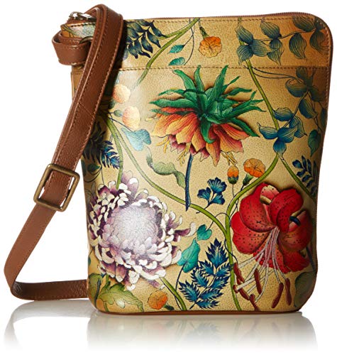 Anuschka Women's Hand Painted Genuine Leather Crossbody Organizer With Extended Side Zipper - Caribbean Garden