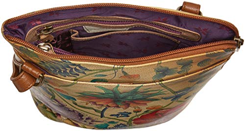 Anuschka Women's Hand Painted Genuine Leather Crossbody Organizer With Extended Side Zipper - Caribbean Garden