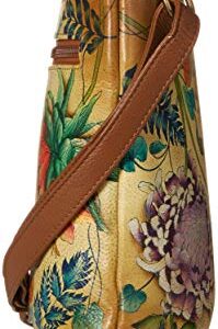 Anuschka Women's Hand Painted Genuine Leather Crossbody Organizer With Extended Side Zipper - Caribbean Garden