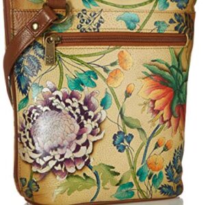 Anuschka Women's Hand Painted Genuine Leather Crossbody Organizer With Extended Side Zipper - Caribbean Garden