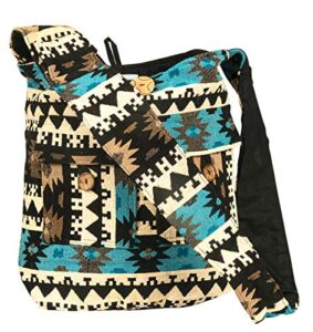 tribe azure large quilted hobo shoulder bag crossbody sling beach travel (blue black)