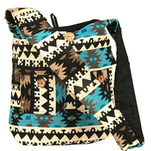 Tribe Azure Large Quilted Hobo Shoulder Bag Crossbody Sling Beach Travel (Blue Black)