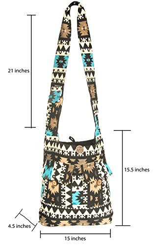 Tribe Azure Large Quilted Hobo Shoulder Bag Crossbody Sling Beach Travel (Blue Black)