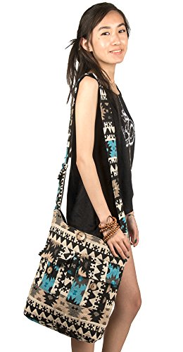 Tribe Azure Large Quilted Hobo Shoulder Bag Crossbody Sling Beach Travel (Blue Black)