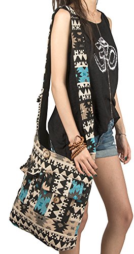 Tribe Azure Large Quilted Hobo Shoulder Bag Crossbody Sling Beach Travel (Blue Black)