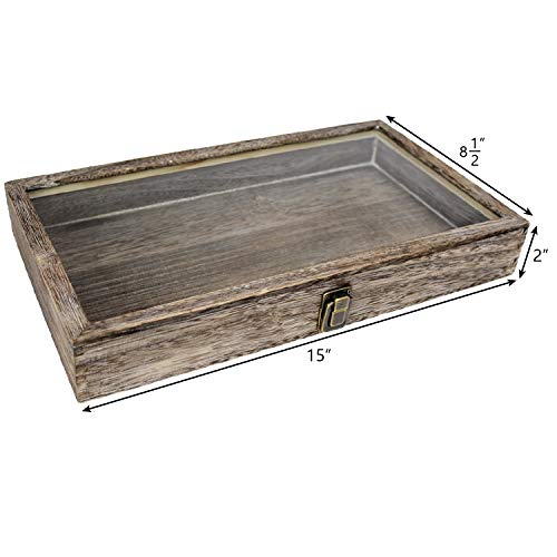 Mooca Natural Wood Glass Top Jewelry Display Case Accessories Storage Box with Metal Clasp, Wooden Jewelry Tray for Collectibles, Home Organization, Coffee