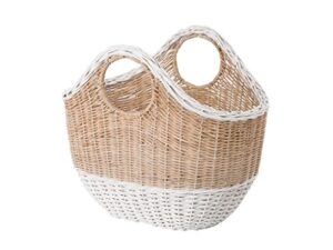 kouboo oval tote wicker, natural and white decorative storage basket, one size, multi color