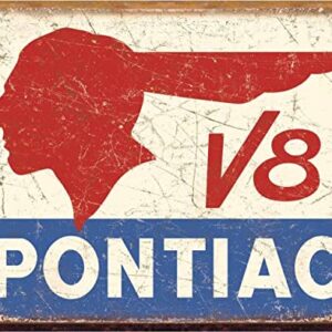 Desperate Enterprises Pontiac V8 Tin Sign - Nostalgic Vintage Metal Wall Décor - Made in USA