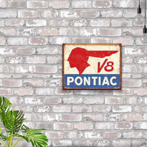 Desperate Enterprises Pontiac V8 Tin Sign - Nostalgic Vintage Metal Wall Décor - Made in USA