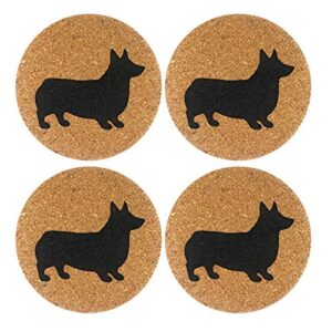 corgi dog gift cork 4 pack drink coasters set – kitchen bar table decor – perfect decoration for puppy dog lovers