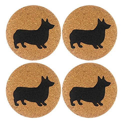 Corgi Dog Gift Cork 4 Pack Drink Coasters Set - Kitchen Bar Table Decor - Perfect Decoration for Puppy Dog Lovers