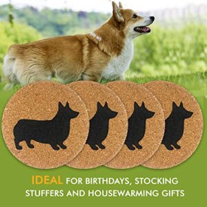 Corgi Dog Gift Cork 4 Pack Drink Coasters Set - Kitchen Bar Table Decor - Perfect Decoration for Puppy Dog Lovers