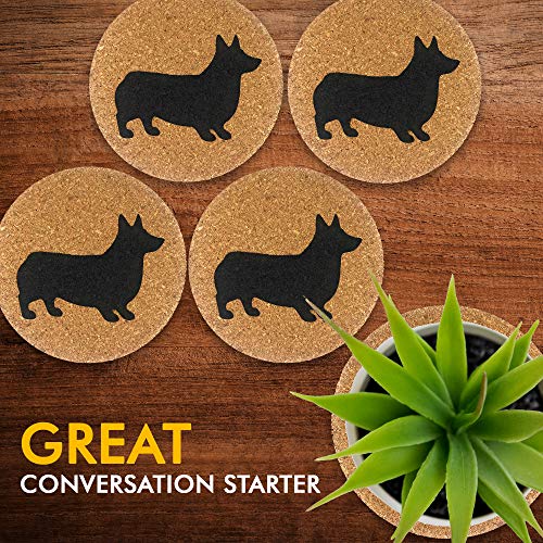 Corgi Dog Gift Cork 4 Pack Drink Coasters Set - Kitchen Bar Table Decor - Perfect Decoration for Puppy Dog Lovers