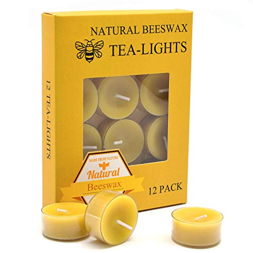 12pcs Natural Beeswax Tealight Candles - Organic Candle Honey Scent Smokeless Clean Burning