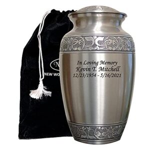 customized pewter funeral cremation urn, adult size with personalization