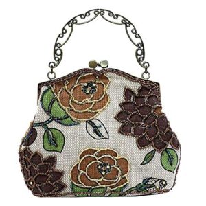 ilishop Women's Vintage Luxury Printing Beaded Women Handbag Evening Bag (Coffee)