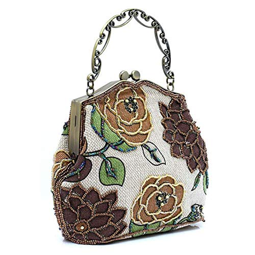 ilishop Women's Vintage Luxury Printing Beaded Women Handbag Evening Bag (Coffee)