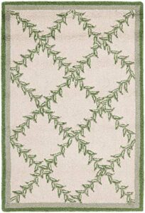 safavieh chelsea collection 1’8″ x 2’6″ ivory / light green hk230b hand-hooked french country wool accent rug