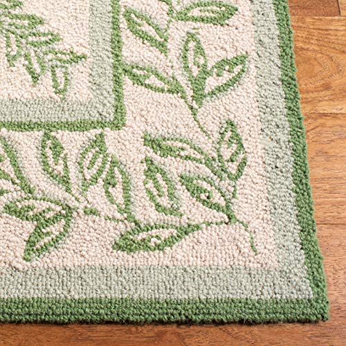 SAFAVIEH Chelsea Collection 1'8" x 2'6" Ivory / Light Green HK230B Hand-Hooked French Country Wool Accent Rug