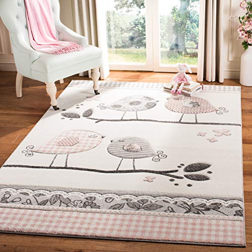 SAFAVIEH Carousel Kids Collection 5'3" x 7'6" Pink / Ivory CRK153P Birds Nursery Playroom Area Rug