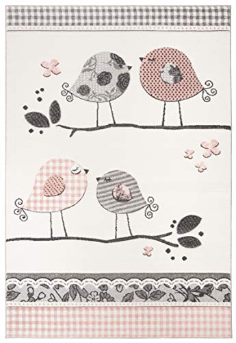 SAFAVIEH Carousel Kids Collection 5'3" x 7'6" Pink / Ivory CRK153P Birds Nursery Playroom Area Rug