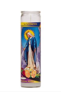 the miraculous mother religious prayer candle / la milagrosa catholic novena vigil candle (gardenia perfumed white wax)