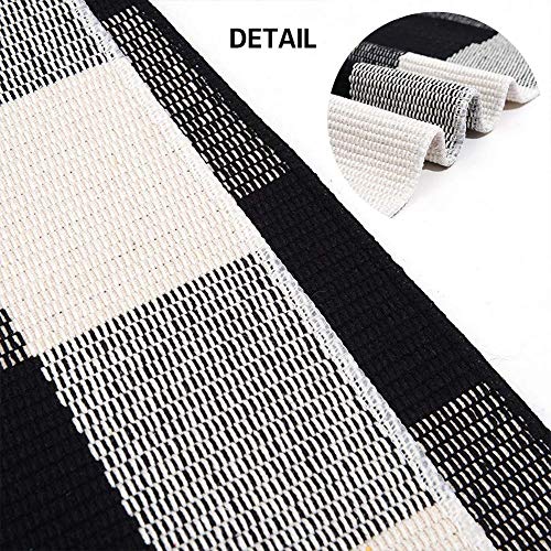 MUBIN Cotton Buffalo Plaid Rug 27.5 x 43 Inches Black and White Check Rugs Hand-Woven Indoor or Outdoor Rugs for Layered Door Mats Washable Carpet for Front Porch, Kitchen, Farmhouse, Entryway