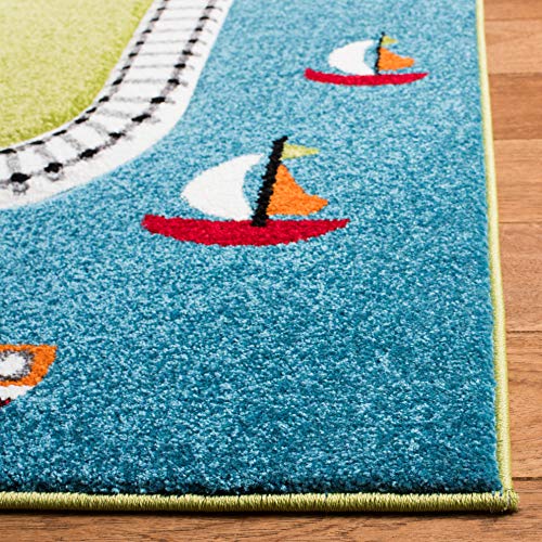 SAFAVIEH Carousel Kids Collection 5'3" x 7'6" Green / Ivory CRK192Y Neighborhood Nursery Playroom Area Rug